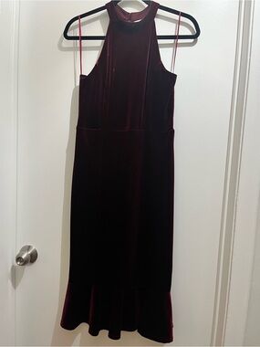 Velvet Halter Midi Dress in Burgundy